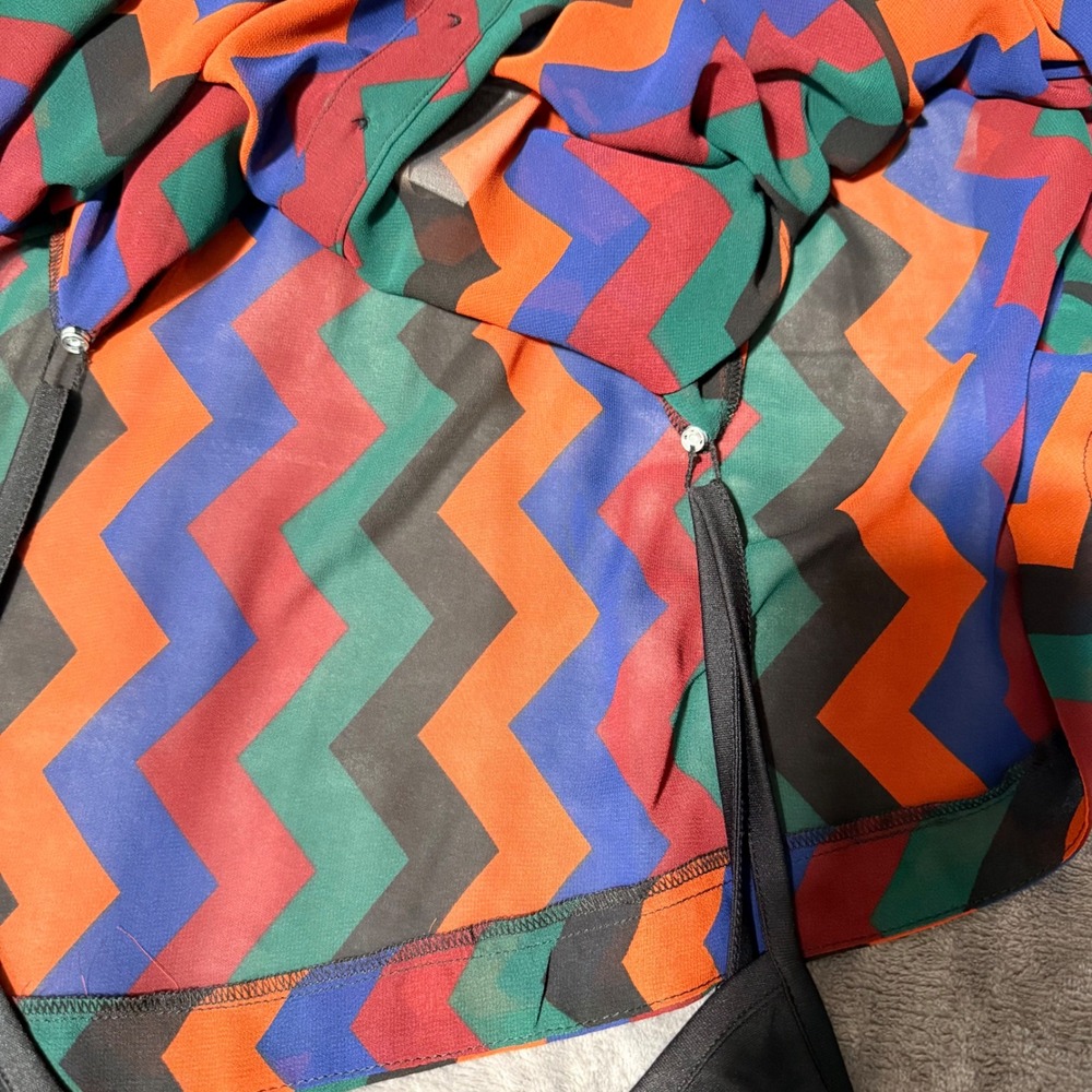 ModCloth Chevron Shirt Dress XL Multicolor Zig Zag Retro Long Sleeve Belted NEW - Picture 11 of 14